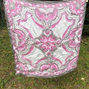 Japanese Vintage Scarf Rose Pink and Gray Paisley Royal Patterned Medium Size